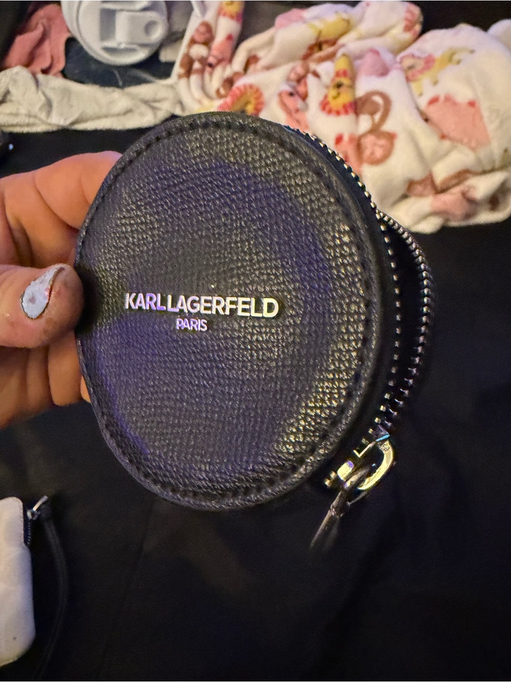 Karl Lagerfeld Black Textured Round Mini Coin Pouch
